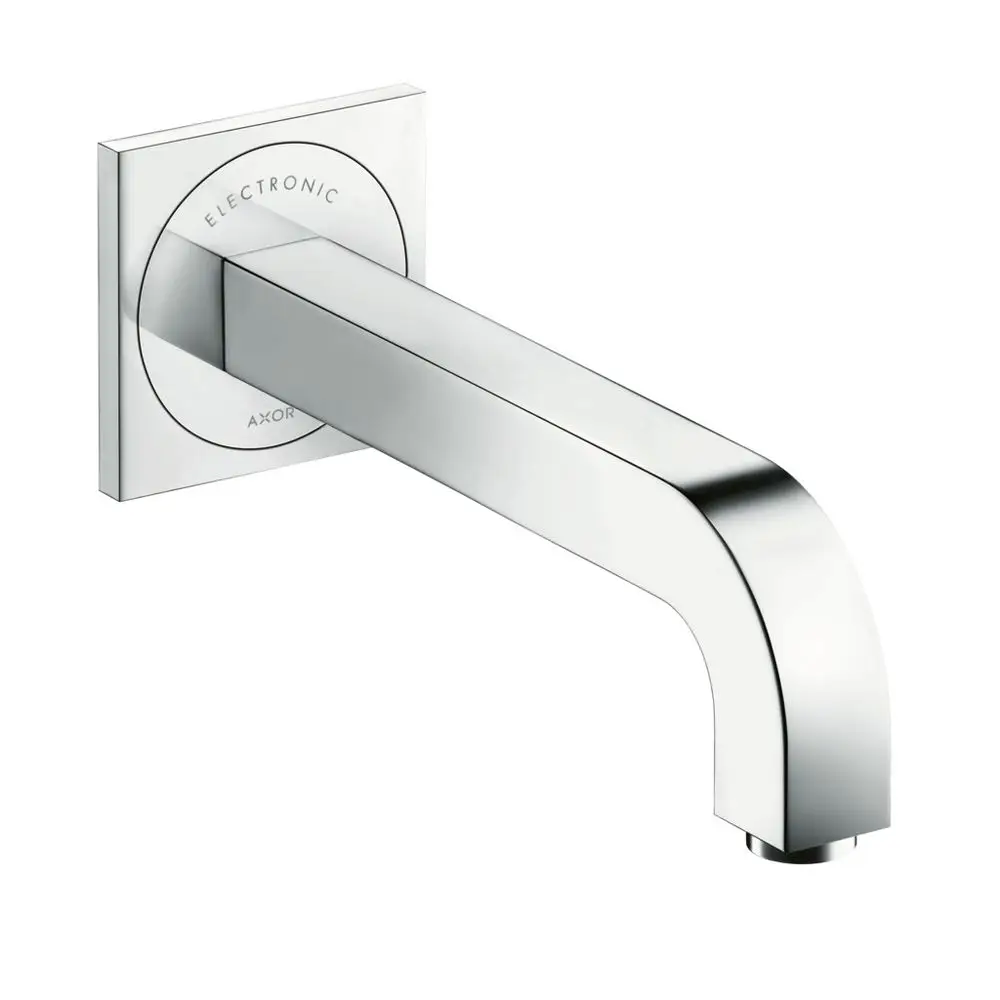Wandmontierter AXOR-Waschtischmischer mit eckigem Auslauf in Chrom-Optik. Entwurf zeigt modernes, minimalistisches Design für Badezimmeranwendungen.